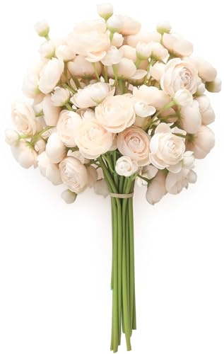 Floroom Ranunculus Artificial Flowers 18 Pcs Champagne Faux Silk Mini Ranunculus Bulk Fake Wedding Filler Flowers for DIY Cream Bouquets, Centerpieces, Bridal Shower Decorations & Arrangements