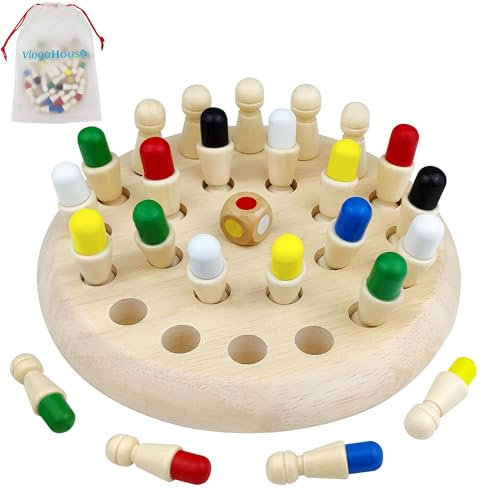 Memory Schach Holz, Montessori Spielzeug 4 5 6 Jahre Gedächtnis Schach Lernspielzeug Memory Spiel Gedächtnisspiele und Farbwahrnehmung Geburtstagsgeschen für Kinder ab 4 mit Aufbewahrungsbeutel