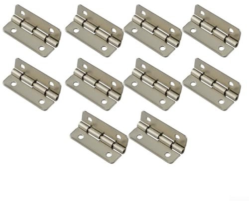 10PCS Cabinet Door Hinges, 90 Degree Four-Hole Wooden Box Hinge Flat Opening, Kitchen Cupboard Door Hinges for Camper Van(Silver)