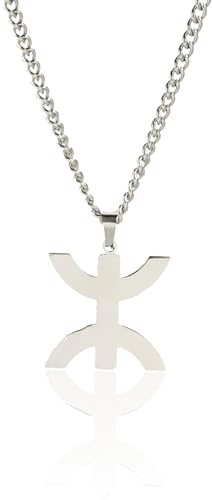 VASSAGO Collier en acier inoxydable avec symbole berbère africain Collier ethnique berbère islamique musulman arabe Cadeau pour homme et femme (Collier Afrique Berbères en argent)