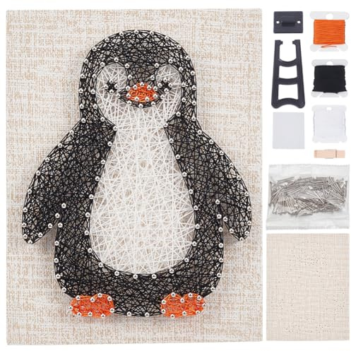 WEBEEDY Kit de arte de cuerda de pingüino para principiantes, kit de manualidades 3D para adultos, kit de manualidades con instrucciones y todos los suministros, decoración de pared del hogar, regalo