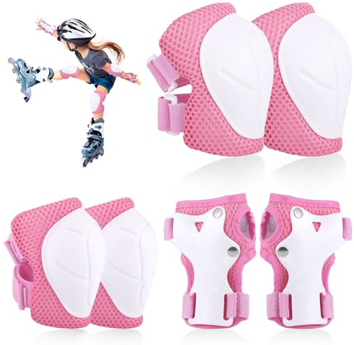Hejo 6 Pcs Kids knee Pads Elbow Pads, Breathable Guards Protective Gear Set from PE for Children Youth ,With Wrist Pads, for Skating, Scooter, Skateboard, Bike (Pink)