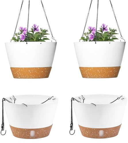 JJoexyfit 2PCS Hanging Planters for Plants Indoor Outdoor, Plant Flower Pot with Visible Water Level Tray Drainage Hole, Self Watering Planters for Garden Home (8 Inch)