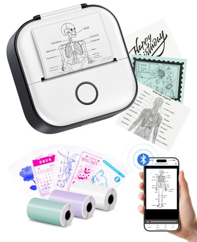 Minidrucker für Smartphone - Drucker Handy T02 Tragbarer Mini Drucker Aufkleberdrucker Tintenloser Print Pods Bluetooth Taschendrucker für Studiengrafiken, Anatomische Diagramme, Fotos, Geschenke