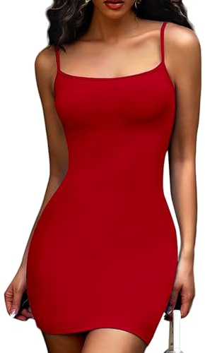 Joyshaper Women Sleeveless Bodycon Dresses Mini Dress Summer Ladies Slips | Spaghetti Straps Cami Tight Short Sundress Sexy Lounge Dress