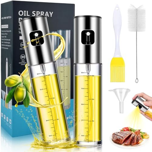 2 Pezzi Spruzzino Olio per Friggitrice Aria,100ml Spray Olio da Cucina,Nebulizzatore con1 Spazzole per Pulizia 1 Spazzola per Olio e 1 Imbuti, per Cucina, Grigliare, Forno