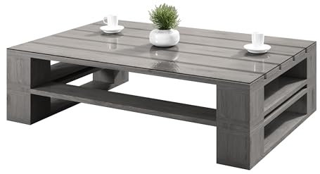Lermowood Palettenmöbel Mp Couchtisch 120 x 80 x 40 cm Grau | Europaletten Indoor und Outdoor Lounge Gartenmöbel Holz Gartenmöbel Set Lounge Möbel Terrasse Balkon Loft Stil Paletten