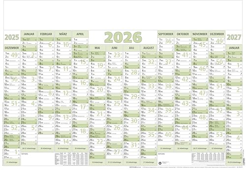 Zettler Plakatkalender 14 Mon Blauer Engel 5 Stk. gerollt 2026 – Wandkalender groß 88 × 63 cm, 14 Monate auf 1 Seite inkl. Dez. 2025 & Jan. 2027, Recyclingpapier, nachhaltig, Ferien, Arbeitstage