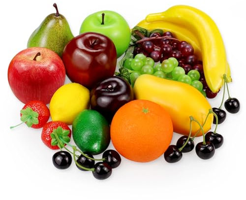 Tenorbass 20 Pieces Fake Fruit, Artificial Fruit Decor that Look Real, Faux Fruit for Decoration Party Kitchen Table Centerpiece, Photography Props Fruits Display, Fake Apples, Grapes, Lemon, Oranges