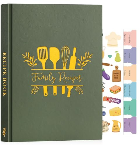 Lanpn B5 Libro di Ricette da Scrivere, Quaderno per Ricette Il Mio Ricettario in Pelle, Recipe Cook Journal Book to Write in Your own Recipes, Libri di Cucina Cooker Girl Libro, Verde, Inglese