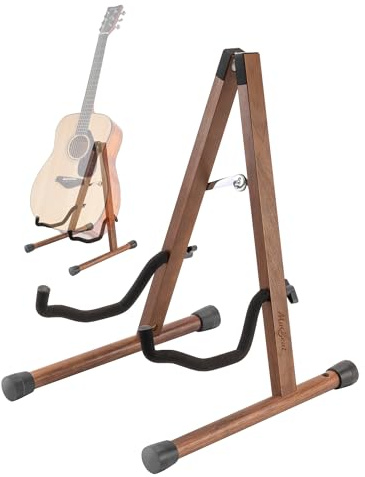 Musbeat Gitarrenständer, Gitarrenständer Holz, Akustik-Gitarrenstände mit Gepolstertem Schaumstoff, Schwarze Walnuss Gitarren Ständer für Akustikgitarre, E-Gitarren, A-Rahmen Boden-Gitarrenständer