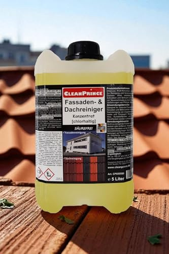 CleanPrince - Bidón de 5 litros para fachadas y techos, con cloro, sin ácidos, aclarador para techos, fachadas, yeso, paredes, piedras, hormigón, limpiador concentrado