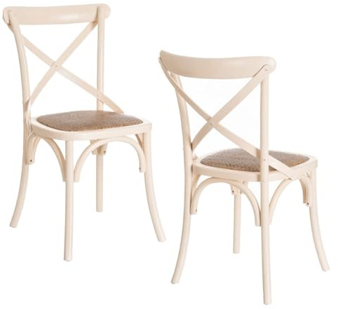 2 sillas de comedor Aspas de madera de olmo blanco y asiento de ratán