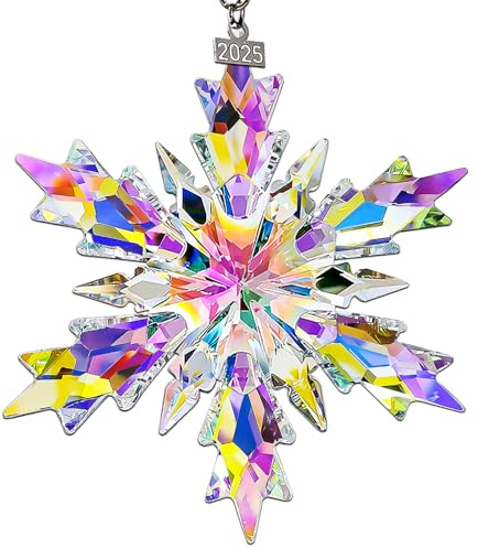 2025 Jahresausgabe Schneeflocken-Kristall-Weihnachtsschmuck, schöne Elegante Stern-Ornamente für den Weihnachtsbaum, einzigartige, Bunte, glitzernde Ornamente