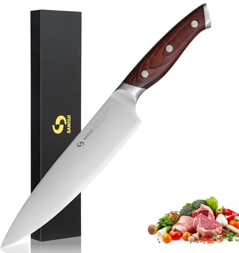 SANHUI 8 Chef Knife,Ultra Sharp Pakkawood Handle for Precision Cooking
