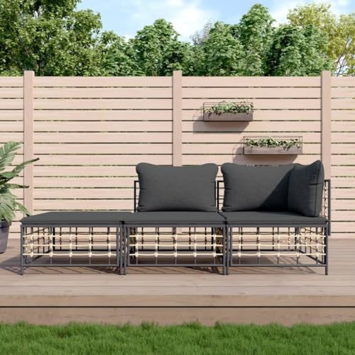 WEMYUFURN Juego de salón de jardín de ratán sintético resistente a la intemperie con marco de acero y cojines acolchados para terraza, exteriores, diseño modular, resistente, cómodo grupo de asientos,