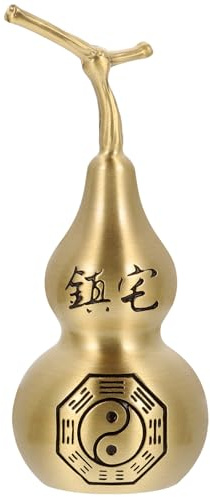 Veemoon Copper Feng Shui Gourd Decor 9.5cm Hollow Brass Calabash with Open Lid, Home Copper Craft Adornment for Wealth and Protection, Tabletop Decorative Feng Shui Ornament