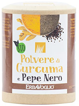 Erbavoglio Polvere di Curcuma e Pepe Nero Bio - 150 g - Alimento biologico - Potente combinazione antinfiammatoria, migliora l'assorbimento della curcuma e supporta il benessere generale.