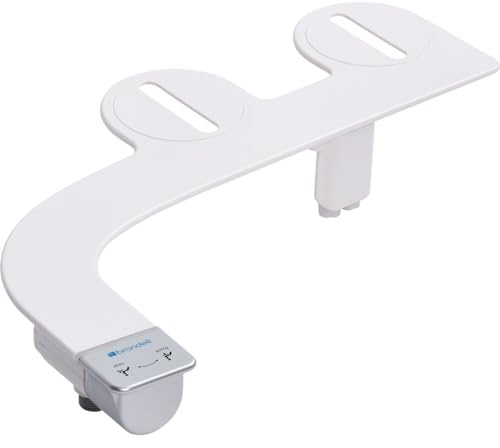 Brondell SS-250 SimpleSpa Thinline Essential - Accesorio de bidé para asientos de inodoro con presión de agua ajustable, control de brazo lateral, perfil delgado, perilla plateada (boquilla doble)