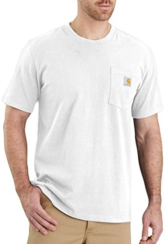 Carhartt Mens Workw Pocket Short Sleeve Cotton T Shirt Tee, White, L - Chest 42-44 inch (107-112cm)