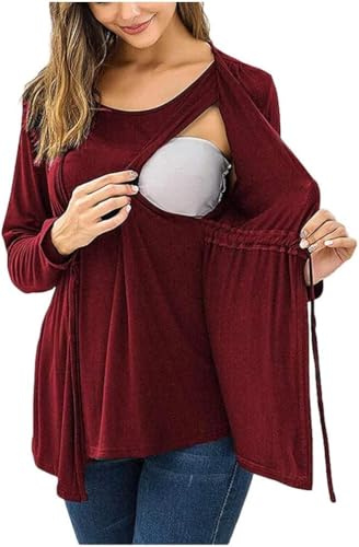KKPW T-Shirt Maternité Manches Longues Blouse Femme,Rouge,XL