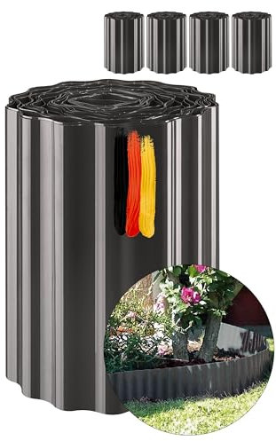 Novatool Rasenkante Kunststoff 15 cm hoch I 4x9 Meter I Anthrazit I Garten Abgrenzung Teichrandband Beetwege Zierzaun Gartenstein Umrandung Gartenumrandung Rasenkantenprofile Vorgartenzaun