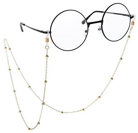 WLLHYF Maske Lanyard Brillen Schnurhalter Brillenketten für Frauen Bunte Perlenkette Brillenband Sonnenbrillenhalter Halskette Ketten (gold)