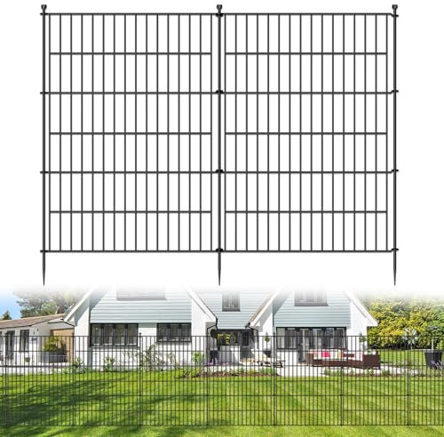 10 Panels No Dig Decorative Outdoor Garden Fence for Yard, 40 in(H) X 23.6 ft(L) Animal Barrier Fencing Rustproof Metal Wire Panel Border for Dog, Rabbits, and Patio Temporary Ground Stakes