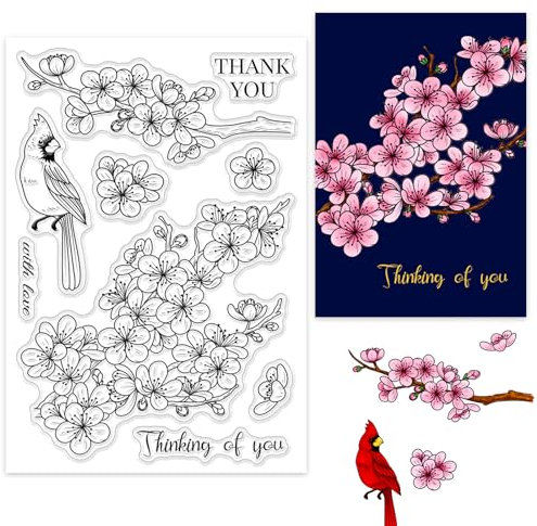 ORIGACH Pflaume Blüte Blume klar Stempel für Kartenherstellung Winter Frühling Blume Silikonstempel für DIY Scrapbooking Fotoalbum dekorative