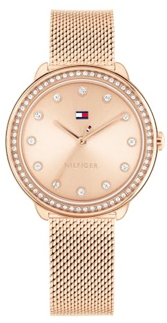 Tommy Hilfiger Montre à Mouvement à Quartz Trois Aiguilles pour Femme avec Bracelet Milanais en Acier Inoxydable de Couleur Or Rose - 1782700