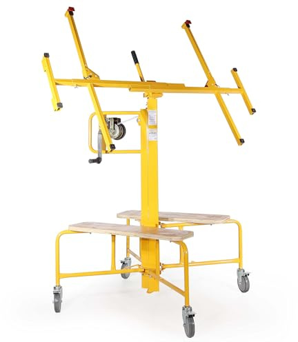 Wiltec Plattenheber bis max. 75 kg, Höhe 138-338 cm, Montagehilfe für Trockenbau, Paneelheber neigbar mit 4 Rädern mit Feststellbremse