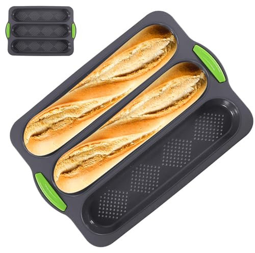 DecorDwell Pain Français Moule de Cuisson, Moule à Baguette Silicone Antiadhésif, Moule à Pain Perforé, Plateau à Baguette, Mini-Baguette Plaque de Cuisson, pour Baguette, Pain Français