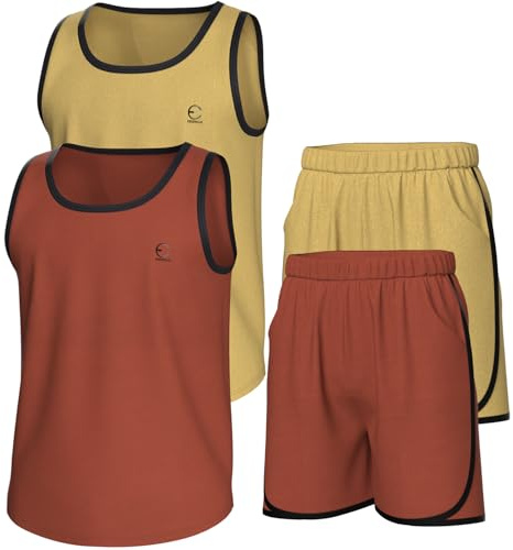 Essenclo pojkar kläder set, atletisk rund hals ärmlös t-shirt och pojkar korta set kläder med fickor 4 st - storlek 3-16
