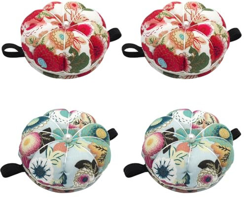 4Stück Nadelkissen mit Armband, Creatives Kürbisstoff Nähnadelkissen, Nadelkissen zum Nähen, Nadelkissen Nähnadelhalter für Quilten, Bastelprojekte, Werkstätten, Schneiderei und Reparaturen (B+D)