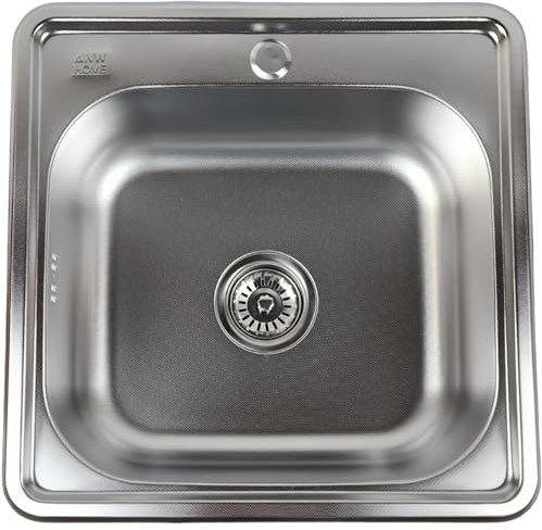 ANW HOME Fregadero de cocina con sifón, fregadero de cocina de acero inoxidable con agujero para grifo, fregadero de esquina de acero inoxidable empotrado (Mikro Decor - 48x48 cm)