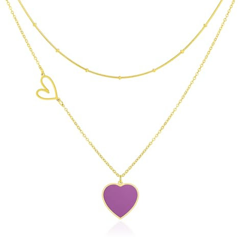 Linawe Gold Herzkette Herz Anhänger Kette Halskette Damen, Goldkette Schmuck Kettenanhänger Lila Goldene kette Vergoldet, Edelstahlkette mit Anhänger, Edelstahl Schmuck Damen