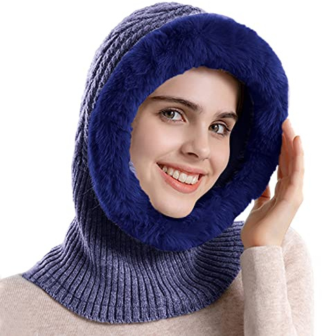 LOIJMK Bonnet d'hiver en tricot chaud pour femme - Bonnet en laine - Écharpe - Pull intégré - Bonnet mignon pour l'extérieur - Protection auditive - Bonnet tricoté avec cache-oreilles pour femme,