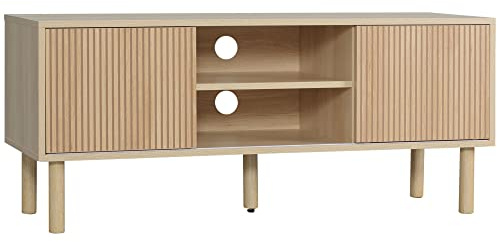 HOMCOM TV Stand Cabinet, TV Unit for TVs up to 50, TV Cabinet with Storage Shelves, Sliding Doors and Cable Holes for Living Room, Bedroom, Natural Wood Finish