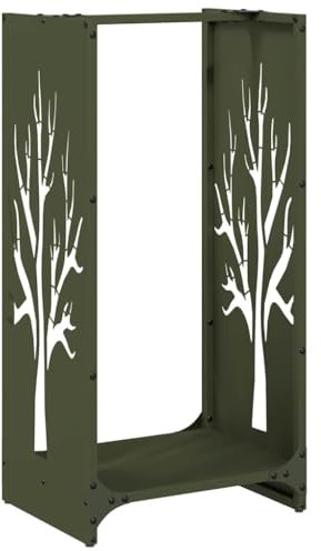 vidaXL Olive Green Firewood Rack - Cold-Rolled Steel Log Holder 40x30x80cm - Indoor/Outdoor Fireplace Wood Storage - Stable & Stylish Log Stand