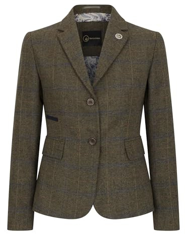 Blazer de Tweed de Corte Entallado Para Mujer Con Cuadros de Espiga