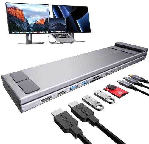 USB C Laptop Docking Station Stand, Dual Monitor 4K@60Hz, 9 in 1 USB C Hub with 2 HDMI, 2 USB 3.0, PD 100W, Universal Dock Station for MacBook Pro/Air/Dell/HP/Surface/Lenovo