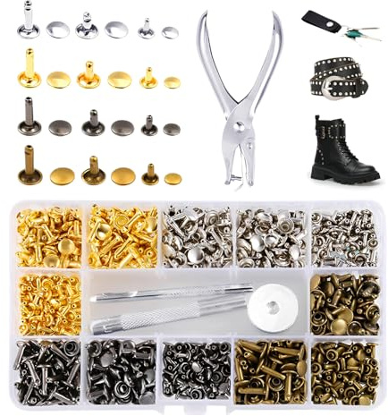 HMCEY 180 Stück Leder Nieten Set Mit Werkzeug,Nietenzange Set Leder und Stoff,Ziernieten für Kleidung,Metallnieten Basteln,Hohlnieten 3 Größen,Schlagnieten Leders,Doppelkappe Rivet für DIY Handwerk