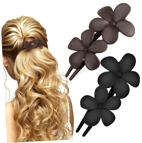 EPIGEIST 2 Piezas Pinzas para Pelo Planas de Flores Mate Clip Resistente y Ligero para Mujer Accesorio Elegante para Bodas y Fiestas de Unidades Negro y Oscuro