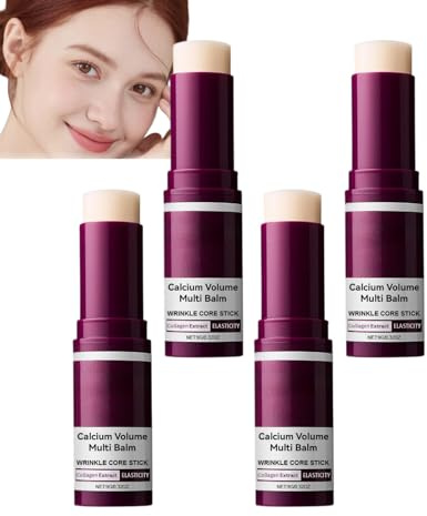 Calcium Volume Multi Balm Stick, stick anti-rughe con estratto di collagene, balsamo idratante ed elastico per viso, occhi e labbra, cura multiuso per l'uso quotidiano (4 pezzi)