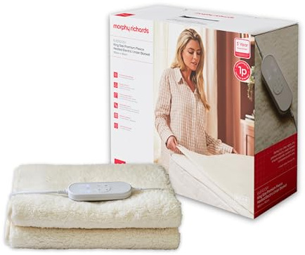 Morphy Richards EverCosy Premium Fleece Heated Electric Under Blanket, Teddy, King, 150x140cm, 9 Settings, Adjustble Timer, 4p/hour Cost, Machine Washable, Cream, 600022