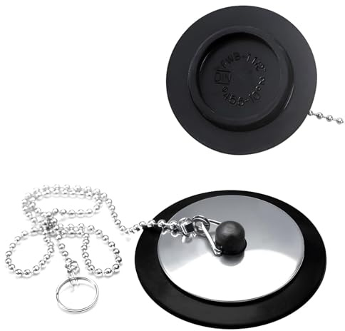 Bath Plug and Chain, 2 Pcs Basin Plug and Chain with Stainless Steel Chain, Sink Plug Replacement, Bath UK Plugs Replacement, Drain Stopper for Bathroom Kitchen, 42 mm to 45 mm