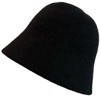 BrightGlow Wolle Eimer Hut Frauen Elegante Kirche Fischer Kappe Vintage Breiter Krempe Wollfilz Fedora Mütze Mode Wolle Filz Eimer Hut Elegante Fischer Kappe Schwarz Einheitsgröße