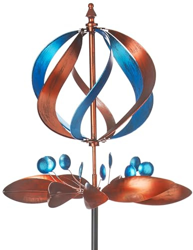 Kobolo Windrad Dekostecker Twirl 60x60x212 cm Braun-Blau