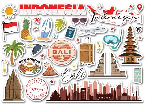 A5 Sticker Sheet Indonesia Vinyl Stickers - Bali Flag Map Landmarks Travel Holiday Journal Memory Book Scrapbook #83898