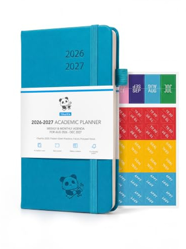 YihurKis Academic Pocket Diary 2026-2027, A6 Slim (15.5x9cm) - 17-Month Weekly & Monthly Planner (Aug 2026-Dec 2027), with Pen Holder, Leather Hard Cover, Blue
